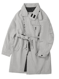 Male's Casual Autumn Solid Color Single-breasted Tie Waist Trench Coat