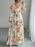 Eelgant Spring Summer Floral Print Ruffled Sleeve Maxi Dress for Women