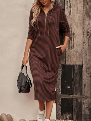 Stylish Long Sleeve Hooded Striped Dresses for Autumn