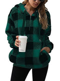 Ladies Fluffy Plaid Oversized Hoodies with Pockets