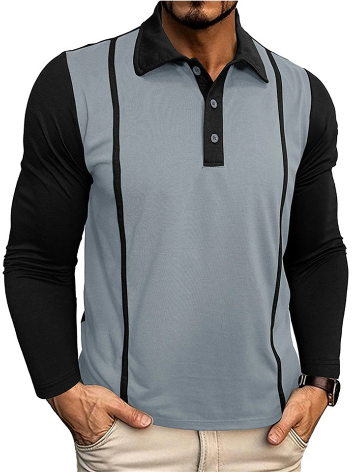 Male's Casual Autumn Contrast Color Long-sleeved Polo Shirts
