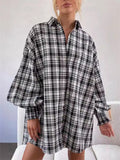 Women's Casual Plaid Puffed Long Sleeve Blouses