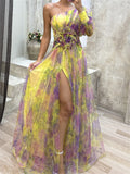 Women's Fashion Tulle Asymmetric Off Shoulder Split Dress