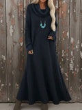 ‌Trendy Women's Autumn High-Neck Long Sleeve Knitted Maxi Dress