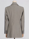 Women's Contrast Color Long Sleeve Stripe Double Breasted Suit Coat