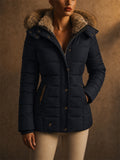 Women's Winter Slim Fit Puffer Faux Fur Hood Winter Parka Coat