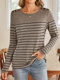 Women's Contrast Color Stripe Round Neck Long Sleeve T-Shirt