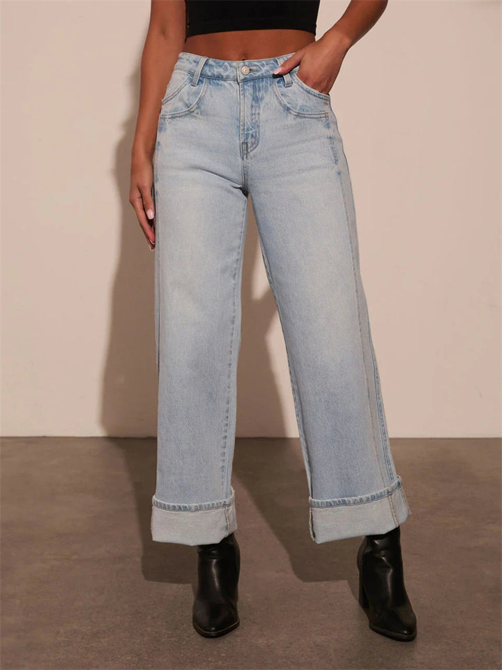Leisure Plain Straight Leg Jeans for Women