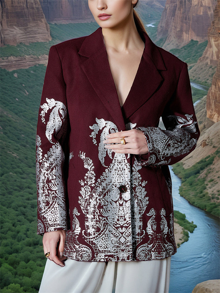 Ladies Long Sleeve Single Breasted Bronzing Print Suit Coat