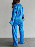 Comfy Long Sleeve Leopard Print Shirt and Wide Leg Pant Set For Women