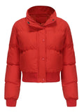 Women's Winter Solid Long-sleeved Cropped Puffer Coats
