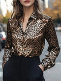 Spring Women's Leopard Print Long Sleeve Slim Fit Office Blouses