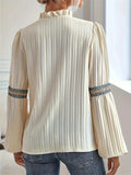 Elegant Puff Sleeve V Neck Crochet Patchwork Blouse for Women