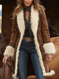 Women's Vintage Brown Winter Faux Fur Trim Cardigan Coats