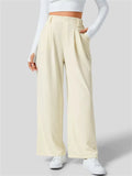 Women's Casual Solid Color Pleated High-Waist Drape Wide Leg Pants