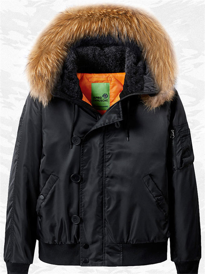 Men's Water Resistant Warm Military Coat with Faux Fur Hood