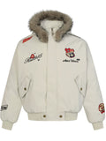 Men's Winter Warm Parka with Detachable Faux Fur Hood and Printed Badges