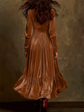 Women's Vintage Velvet Deep V Neck Flared Maxi Dress