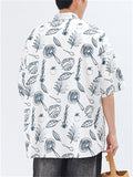 Unisex Hawaii Style Cartoon Printed Button Up Half Sleeve Beach Shirts