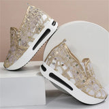 Female Korean Style Summer Breathable Sequin Lace Mesh Loafers