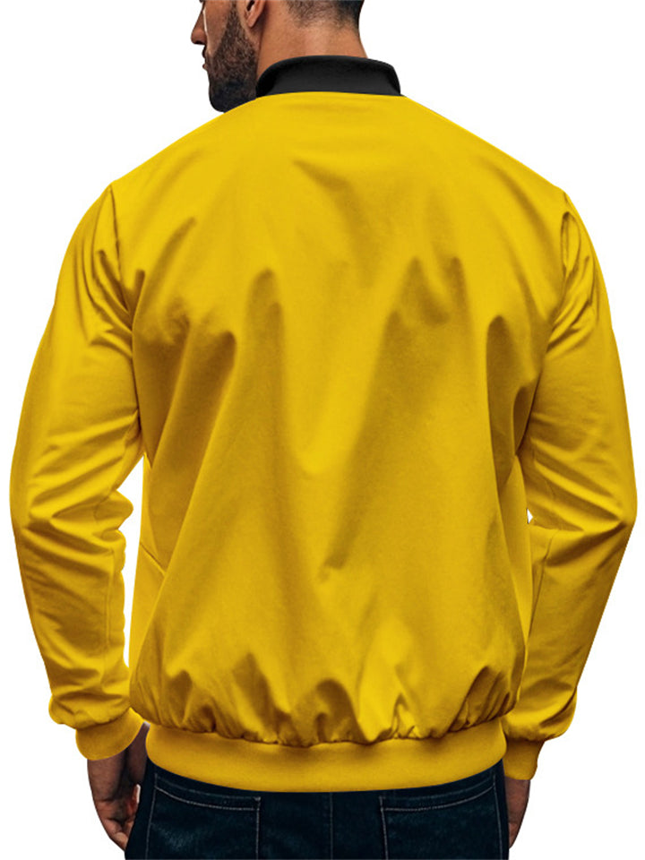 Men's Spring Contrast Color Baseball Collar Zip Jacket Coat