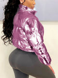 Women's Winter Elegant Trendy Zip Up Glossy Cropped Puffer Coats