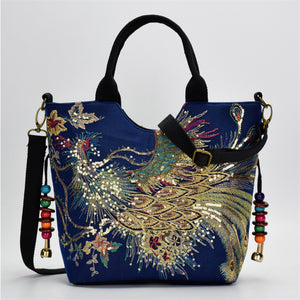 Women's Ethnic Style Lifelike Peacock Stitchwork Handbag