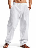 Men's Casual Linen Drawstring Wide Leg Beach Pants