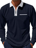 Men's Classic Breathable Lapel Contrast Color Long Sleeve Polo Shirts