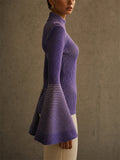 Womens Stylish Slim Fit Mock Neck Bell Sleeve Ribbed Knit Top