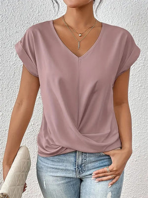 Women's Summer Basic Solid Color V Neck Short Sleeve T-Shirts