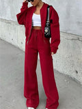 Women's Trendy Solid Color Cardigan Baseball Collar Sweatshirts & Sweatpants Outfit