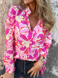 Women's Casual Contrast Color Printed Long Sleeve Blouses