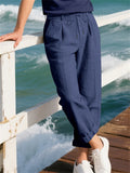 Men's Casual Linen Solid Color Drawstring Straight Trousers