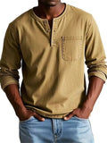 Men's Casual O-Neck Pocket Long Sleeve Top Shirt