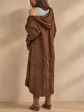 Women Cable Knit Hooded Cardigan Long Open Front Sweater Coat
