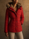 Women's Winter Slim Fit Puffer Faux Fur Hood Winter Parka Coat