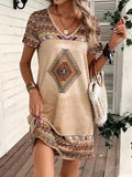 Women's Geometric Print Retro V-Neck Dresses