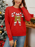 Women's Candy Cane Bow Sequined Pullover Long Sleeve Christmas Sweaters