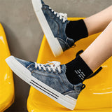 Men's Casual Trendy Lace Up Distressed Canvas Flats Shoes