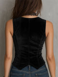 Women's Vintage V Neck Slim Fit Velvet Button Up Vest Top