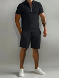 Men's Casual Loose Short Sleeve Polo Shirt + Sport Shorts