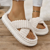 Cute Fluffy Candy Color Cross Strap Home Slippers for Women