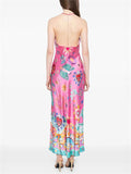 Women's Summer Trendy Print Strap Backless Satin Dress