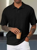 Men's Summer Retro Diamond Weave Textured Short Sleeve Polo Shirts
