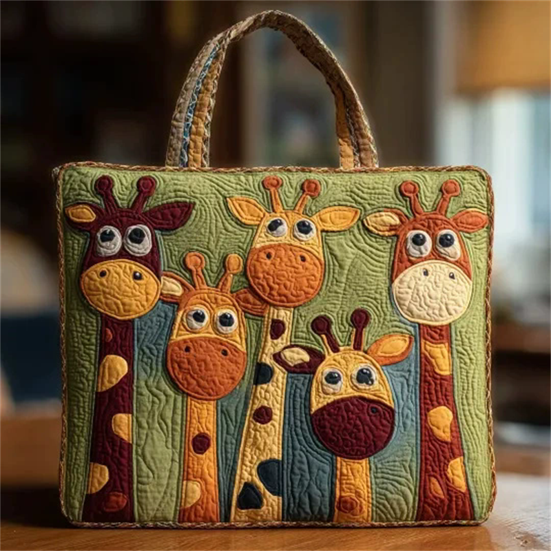 Cute 3D Tower of Giraffes Quilted Tote Handbags