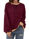 Women's Stylish Long Sleeved Striped Sweatshirts for Spring Autumn