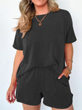 Women's 2pcs Casual Solid Color Round Neck Short Sleeve Top & Pants Set