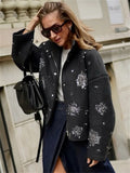 Vintage Stand Collar Single Breasted Snowflake Pattern Winter Coat for Women