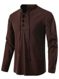 Men's Long Sleeve Lace Up Front Stand Collar Medieval Style Shirt‌s